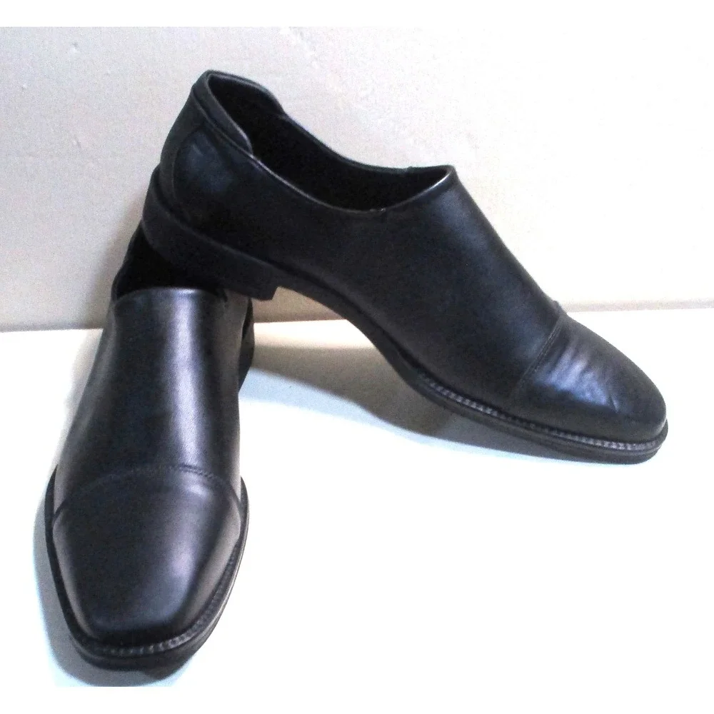 Donald Pliner Gavril30 Mens 10M Black Leather Cap Toe Slip On Loafers Brazil